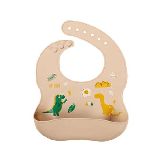 Kinderservies beige met dinosaurus thema, inclusief bord, beker en bestek