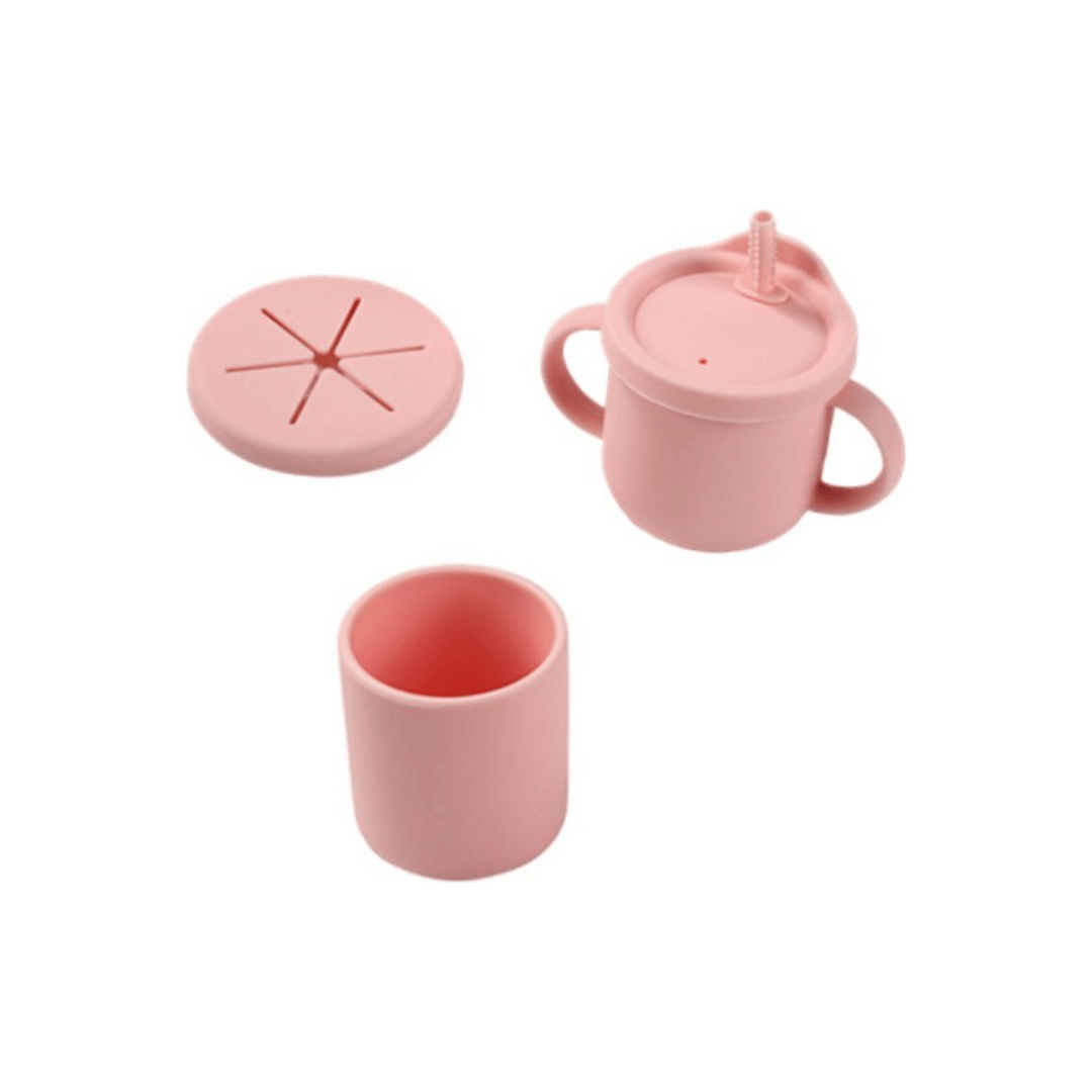 Roze dinosaurus servies als kraamcadeau of verjaardagscadeau