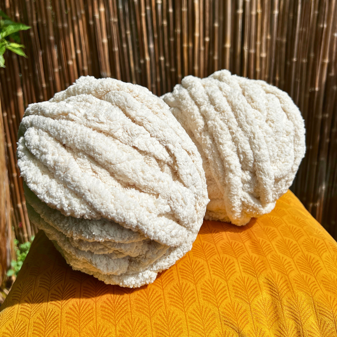 chunky yarn beige deken breien