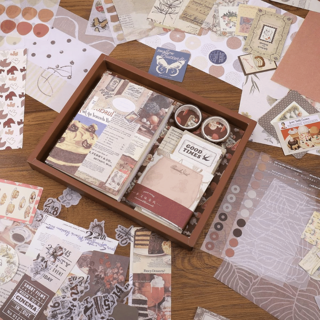 scrapbooking set met 345 stuks, inclusief vintage papier en stickers