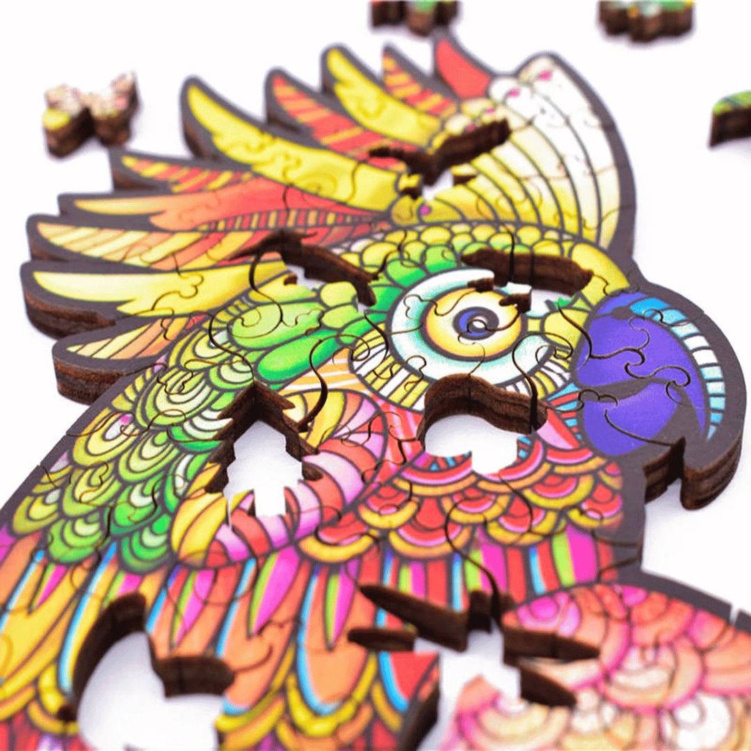 Kleurrijke houten papegaai puzzel voor ontspanning en hobby