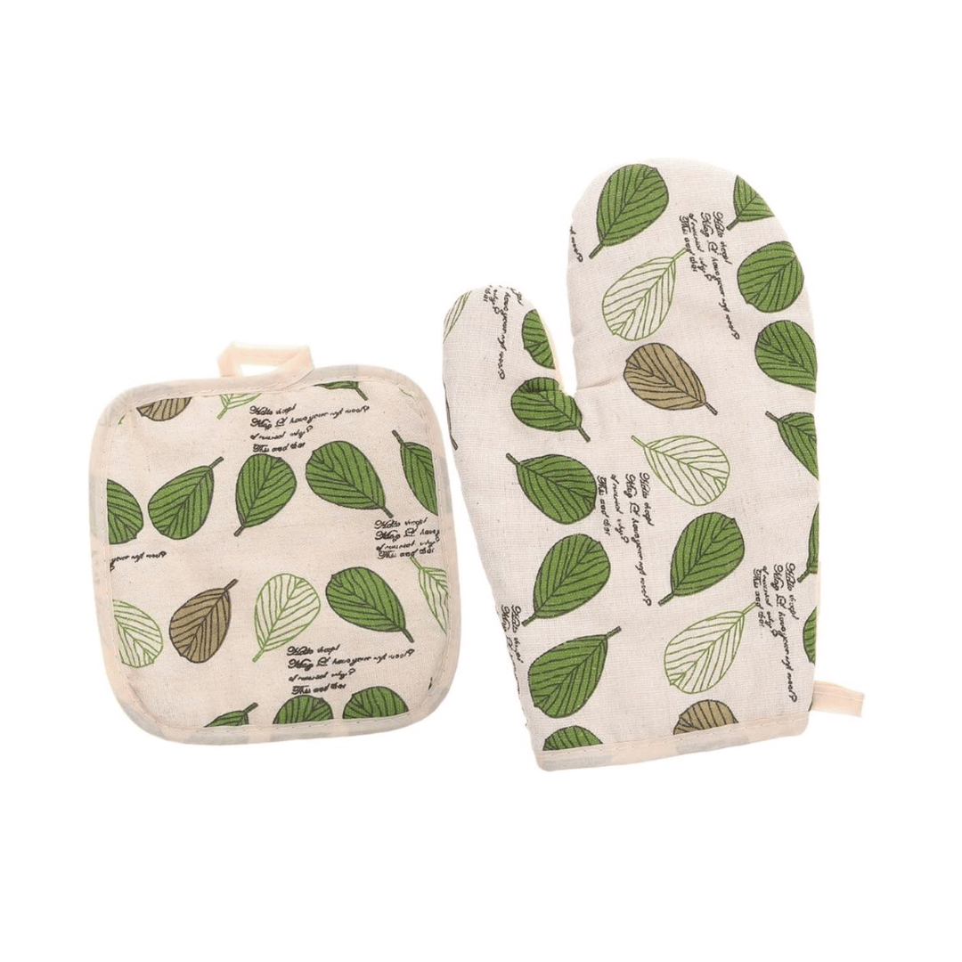 Afbeelding van ovenwant met botanisch design, ideaal als keukencadeau