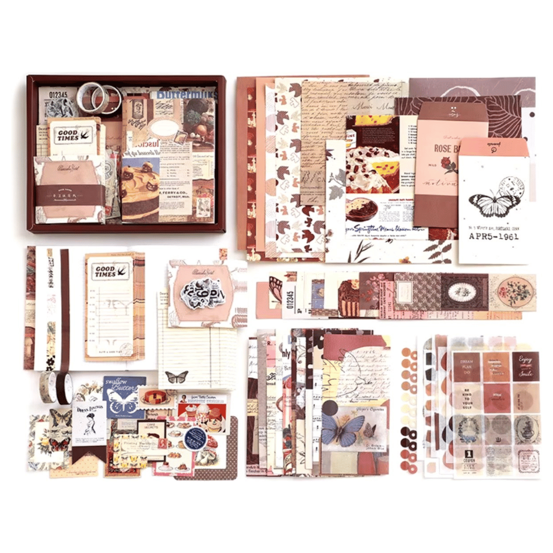 stickers en washi tape uit de retro scrapbooking set