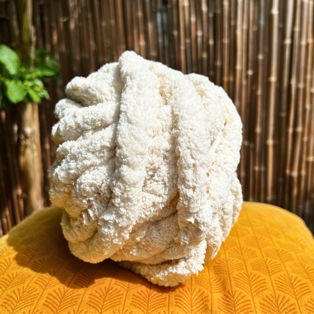 hand knitting chunky yarn beige