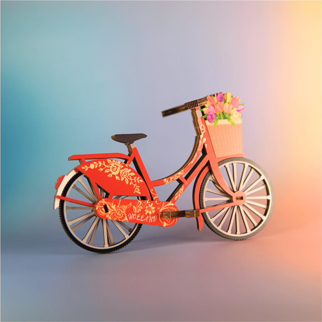 Houten 3D puzzel - Fiets (Rood) - Puzzel - Houten puzzel volwassenen - Cadeau voor mannen