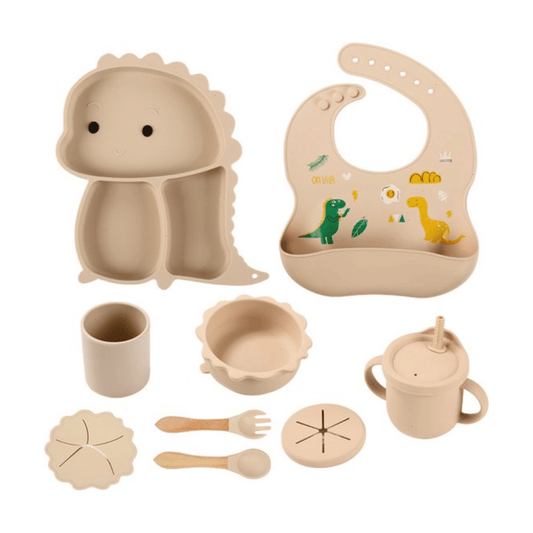 Beige dinosaurus kinderservies set 9-delig