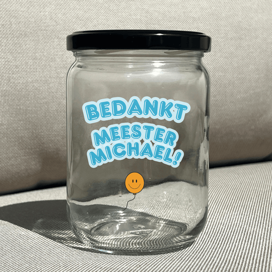 gepersonaliseerde snoeppot meester cadeau afscheidscadeau