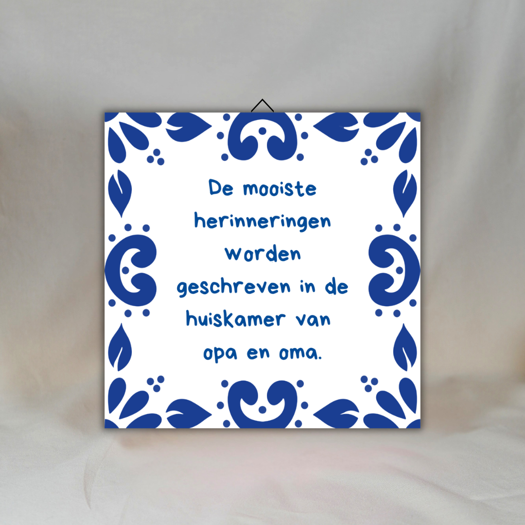 Delfts Blauwe Spreuktegel: Opa en Oma ✧