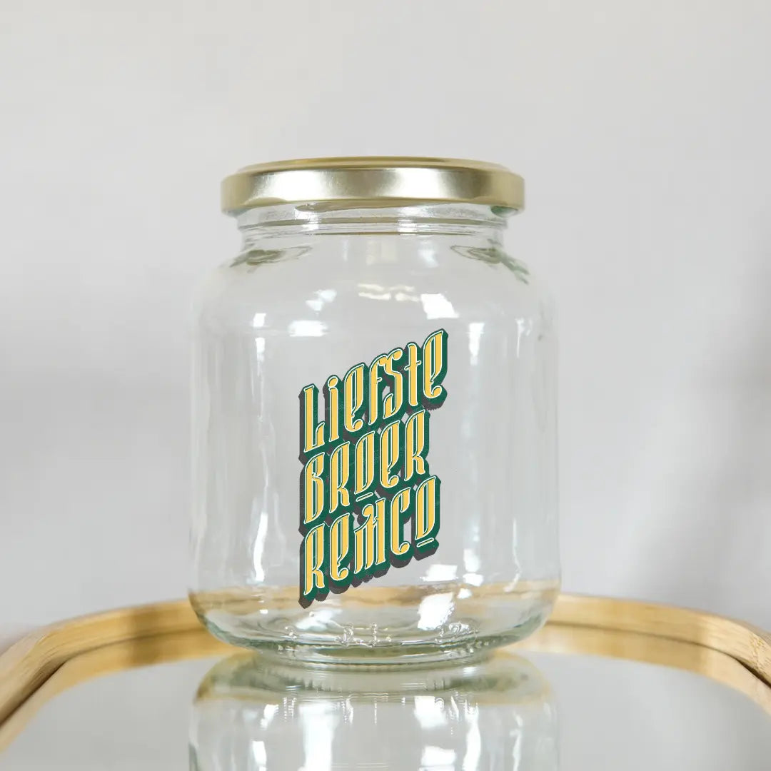 liefste broer cadeau duurzame glazen pot met handwerk bedrukking