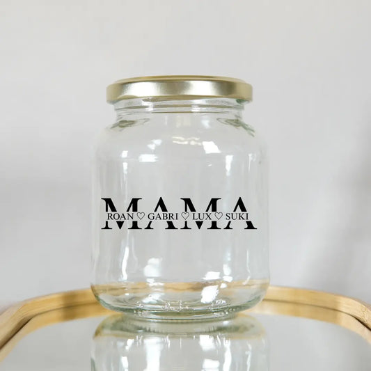 Minimalistisch design: Glazen voorraadpot met strakke, handmatige typografie