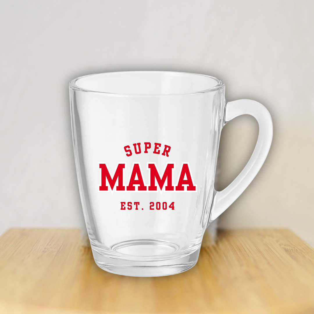 Gepersonaliseerd theeglas: Super Mama EST. (jaartal) ✧