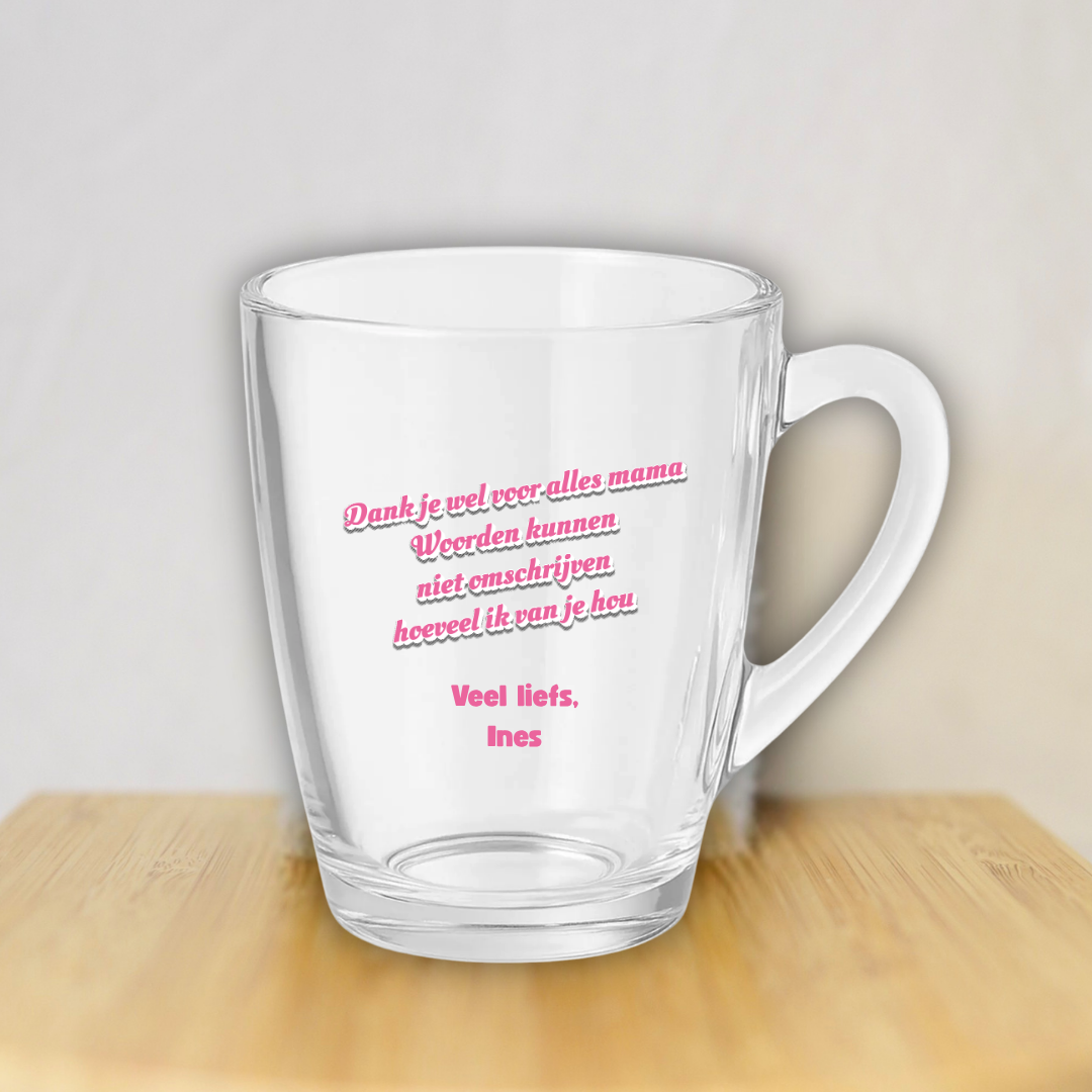 Gepersonaliseerd theeglas: Cadeau voor Mama (Eigen Tekst) ✧