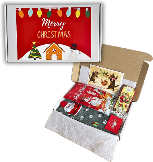 Kerstpakket 2025: Brievenbus Cadeau Kerst - Kleine kerstgeschenken - Kerstcadeau personeel - Kerstpakket goedkoop - Kerstkaart - Kerstsokken - Heidel Chocoladereep - Suikerwafels