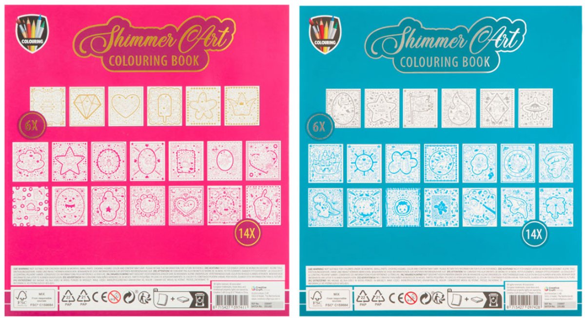 Shimmer Art – 2x Kleurboeken – Roze & Blauw – Kleurboek voor Kinderen – 20 Kleurplaten