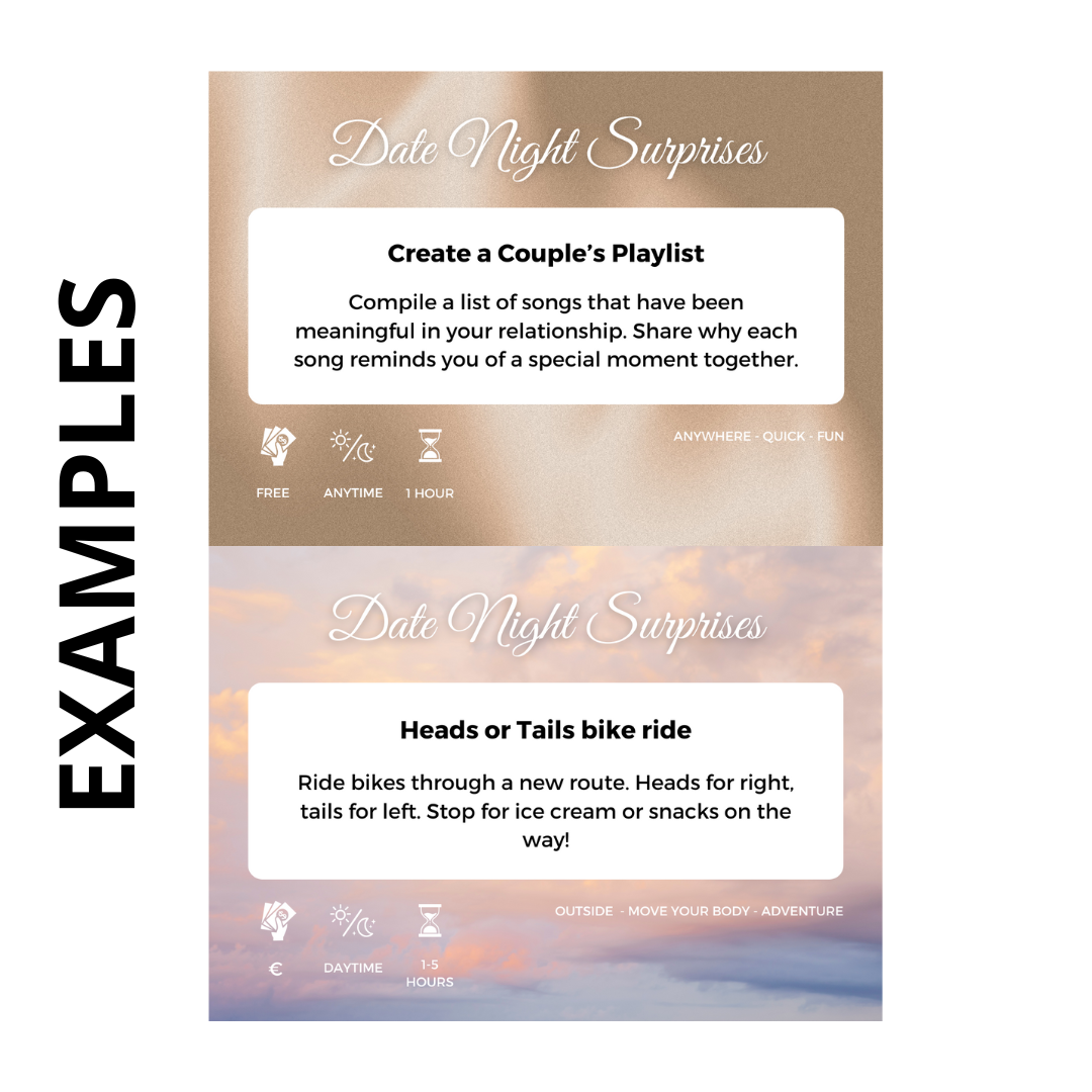Date Night Surprises speldoos met 40 verrassende date ideeën voorbeelden
