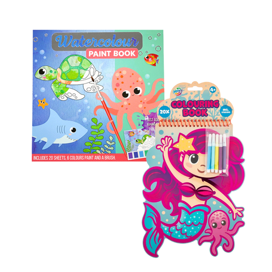 Kleurboek voor Kinderen Zeemeermin – Water Kleurboek + Zee Kleurboek met Stickers – Creatieve Waterkleuren Set