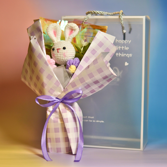 Duurzaam Bloemenboeket 18x21cm - Gehaakt Konijn - Cadeau Vrouw