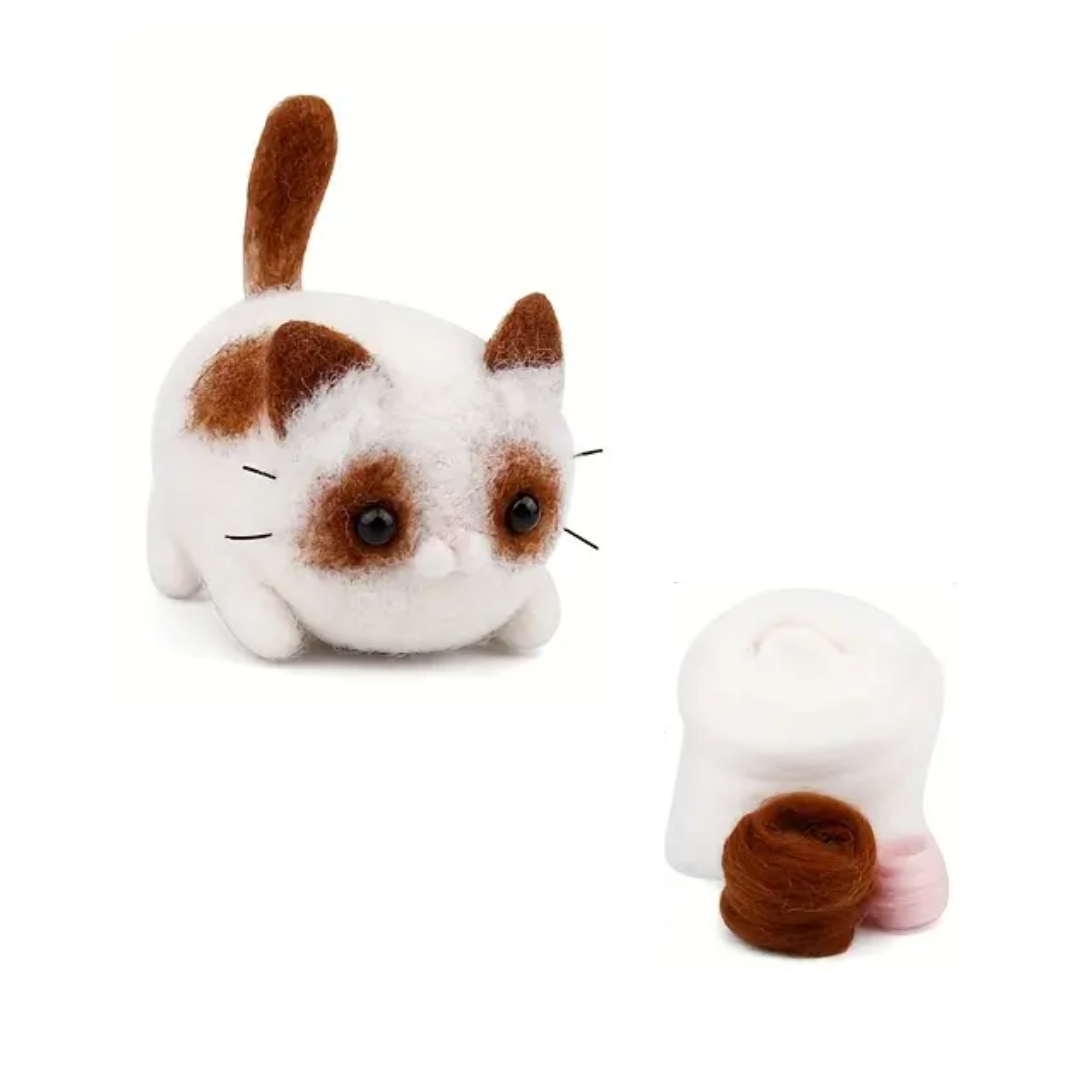 Creatief knutselpakket voor zwierig naaldvilten witte kat vilt dieren maken