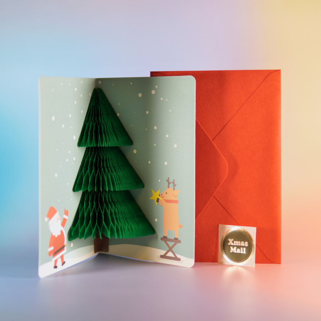 3D kerstkaarten set - Incl. envelop en sticker (6 stuks) - Kerstkaarten met enveloppen - Luxe kerstkaarten