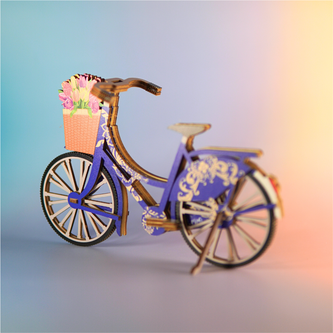 Houten 3D puzzel - Fiets (Blauw) - Puzzel - Houten puzzel volwassenen - Cadeau voor mannen