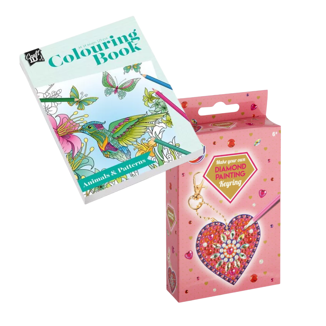 Creatief DIY Pakket voor Meisjes – Animals & Patterns Kleurboek + Roze Diamond Painting Sleutelhanger – Hobby DIY Pakket Meisjes 8+