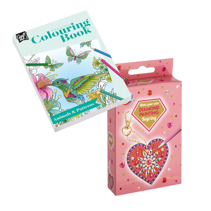 Creatief DIY Pakket voor Meisjes – Animals & Patterns Kleurboek + Roze Diamond Painting Sleutelhanger – Hobby DIY Pakket Meisjes 8+