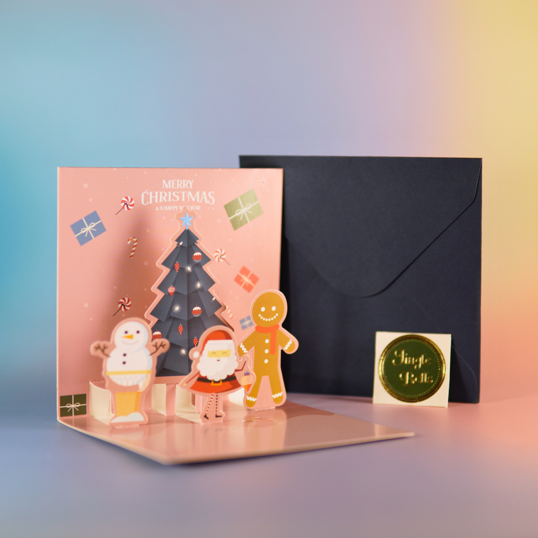 3D kerstkaarten set - Incl. envelop en sticker (6 stuks) - Kerstkaarten met enveloppen - Luxe kerstkaarten