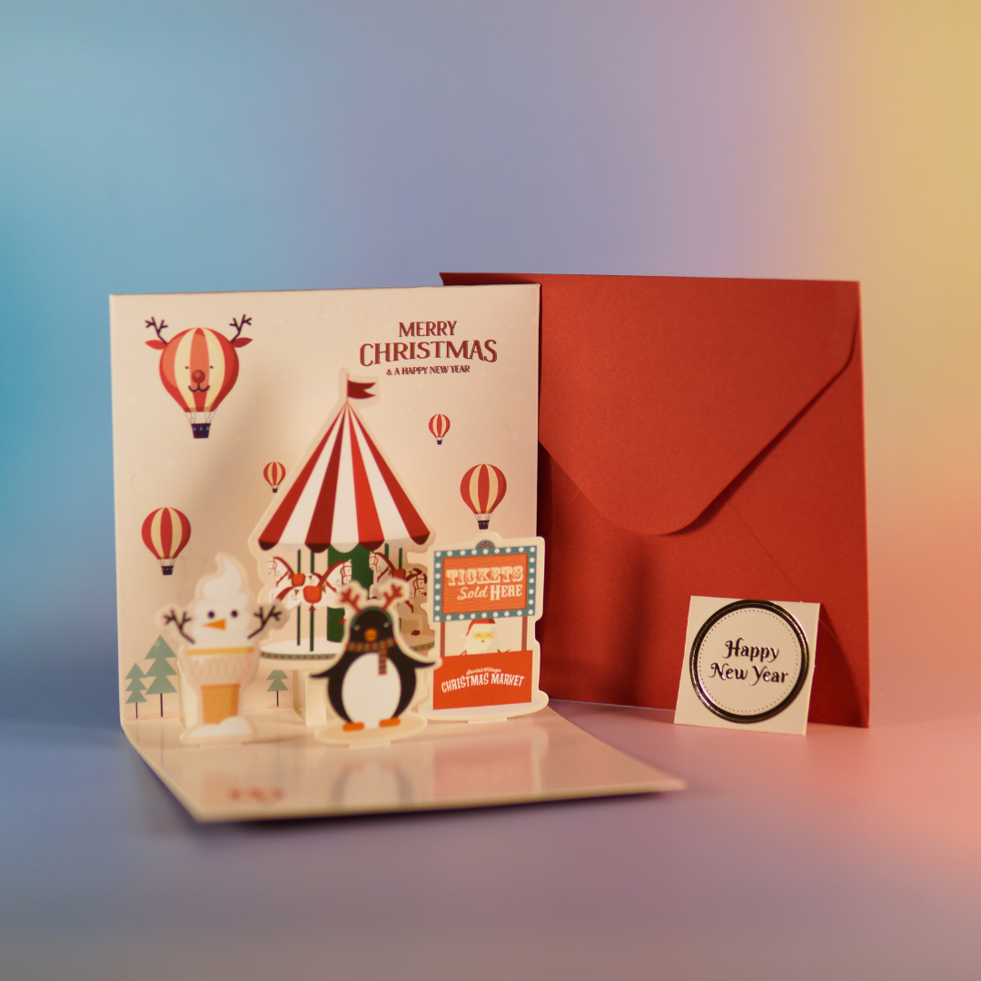 3D kerstkaarten set - Incl. envelop en sticker (6 stuks) - Kerstkaarten met enveloppen - Luxe kerstkaarten