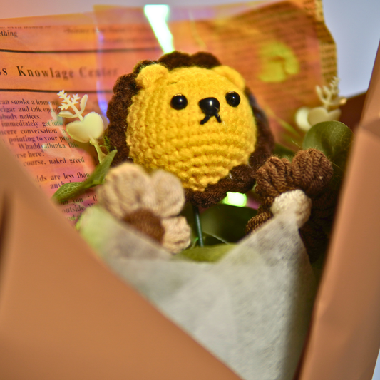 Kleurrijk Gehaakt Boeket met Leeuw - Duurzaam Cadeau Vriendin