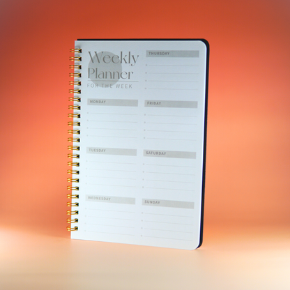 Stevige zwarte weekplanner met maand- en weekoverzicht voor doelen stellen