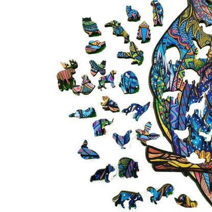 Luxe doos van de Mystery Owl houten puzzel met kleurrijke uil op de voorkant