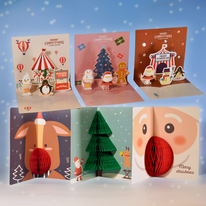 3D kerstkaarten set - Incl. envelop en sticker (6 stuks) - Kerstkaarten met enveloppen - Luxe kerstkaarten