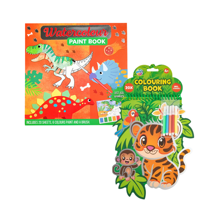 Dinosaurussen Kleurset – Watercolour Boek + Tijger Kleurboek – Creatief Speelgoed voor Jongens