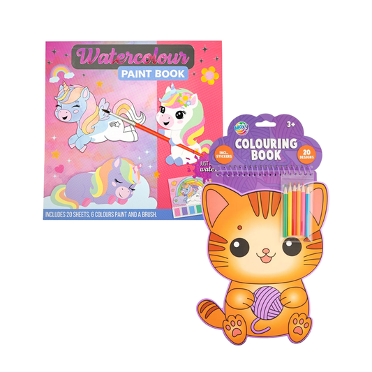 Kleurboek voor Kinderen Unicorn – Water Kleurboek + Katten Kleurboek met Stickers – 20 Pagina’s – Waterkleuren Set