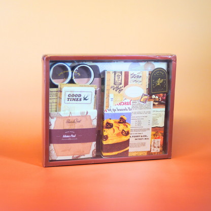 Vintage stationery set als hobby pakket en creatief cadeau met papier, stickers en washi tape voor journaling en scrapbooking