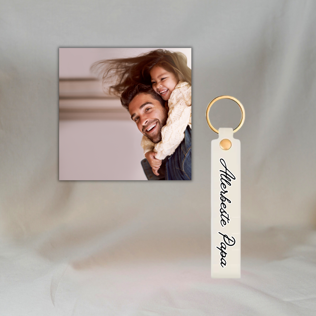 Gepersonaliseerde Fotomagneet en Sleutelhanger (Set van 2): Papa ✧
