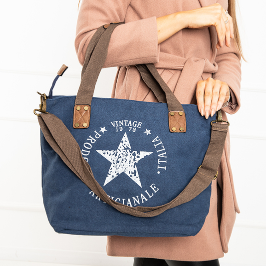 Goedkope blauwe tas met ruim hoofdvak en ritssluiting