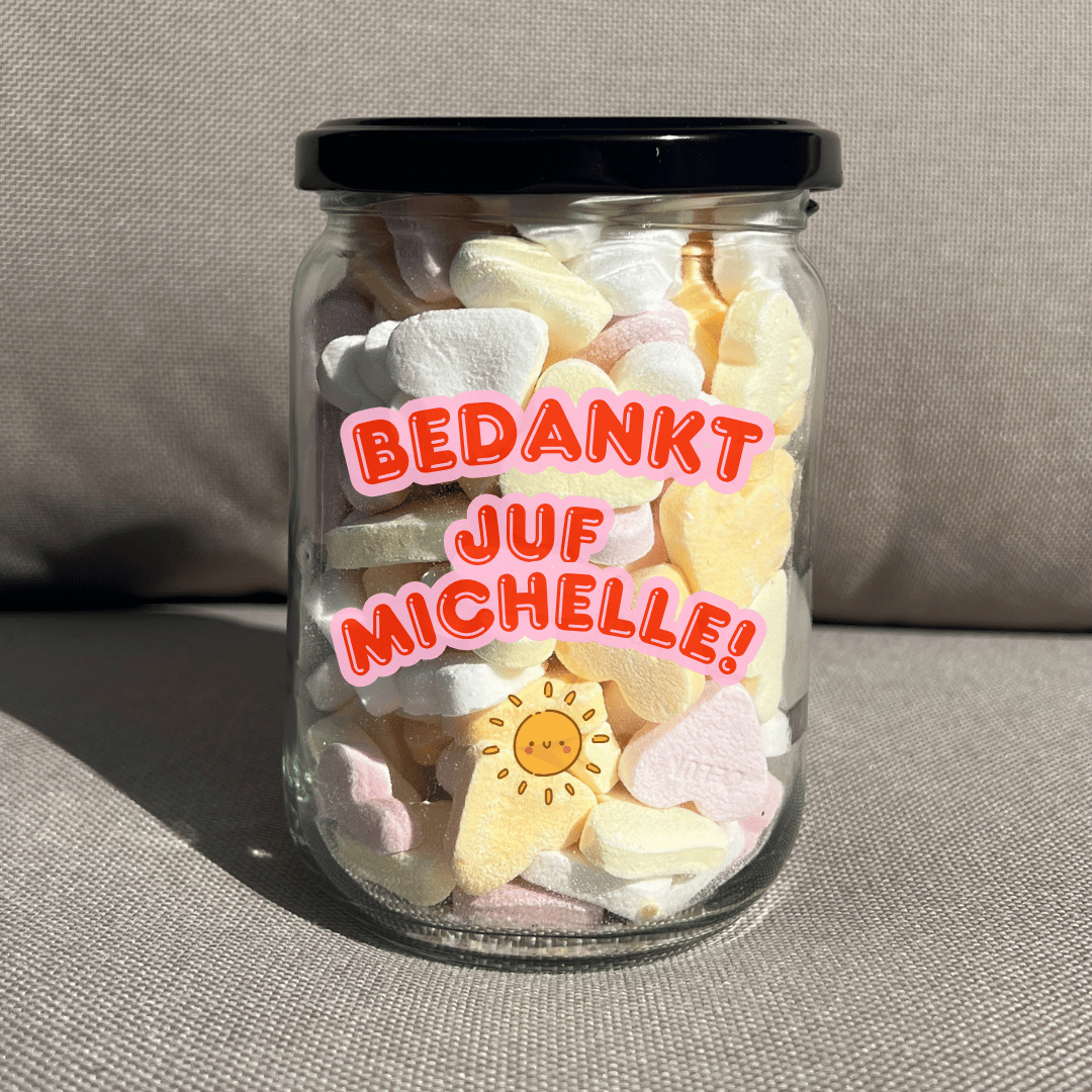 (Gepersonaliseerd) Snoeppot met tekst - bedankt juf [naam]