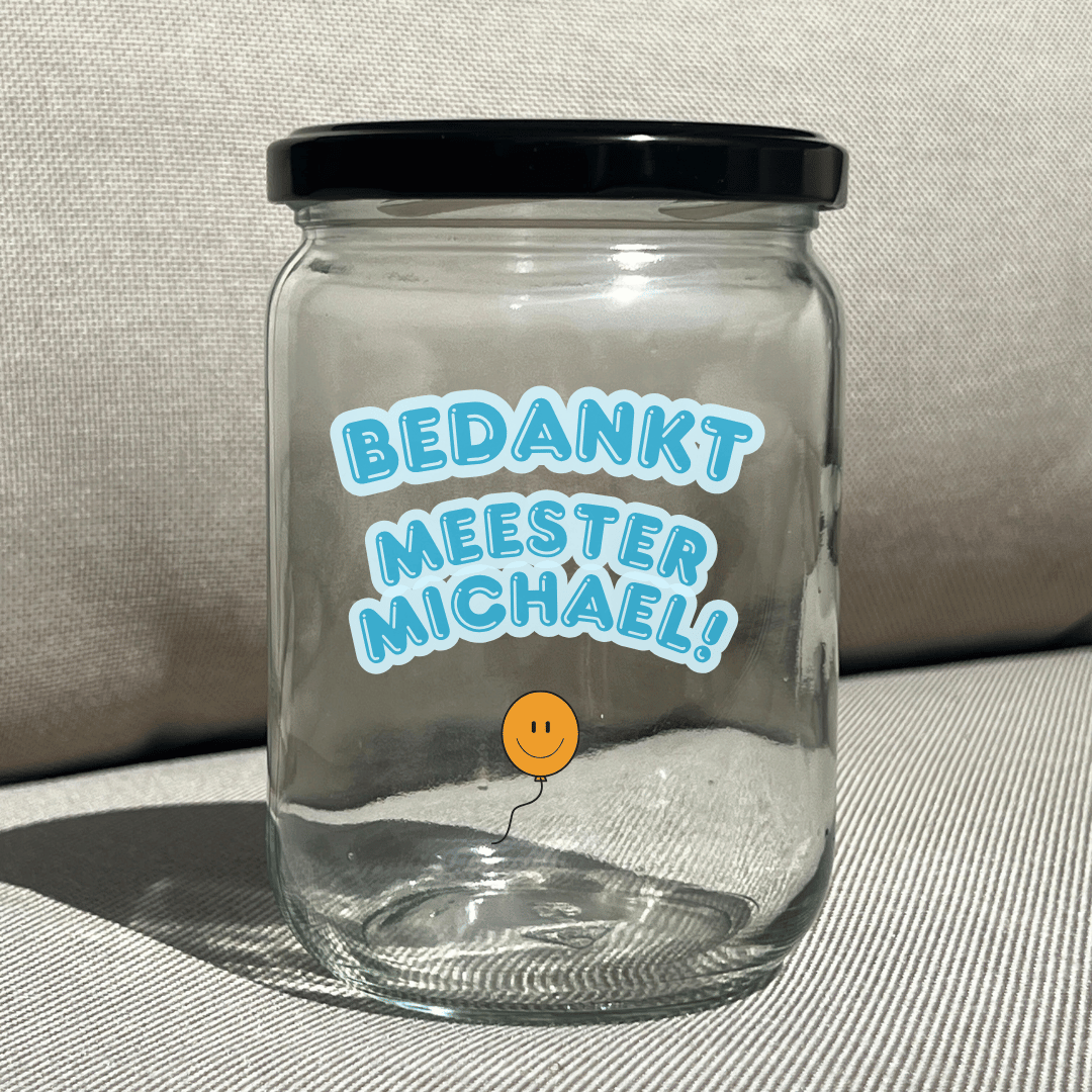 (Gepersonaliseerd) Snoeppot met tekst - bedankt meester [naam]