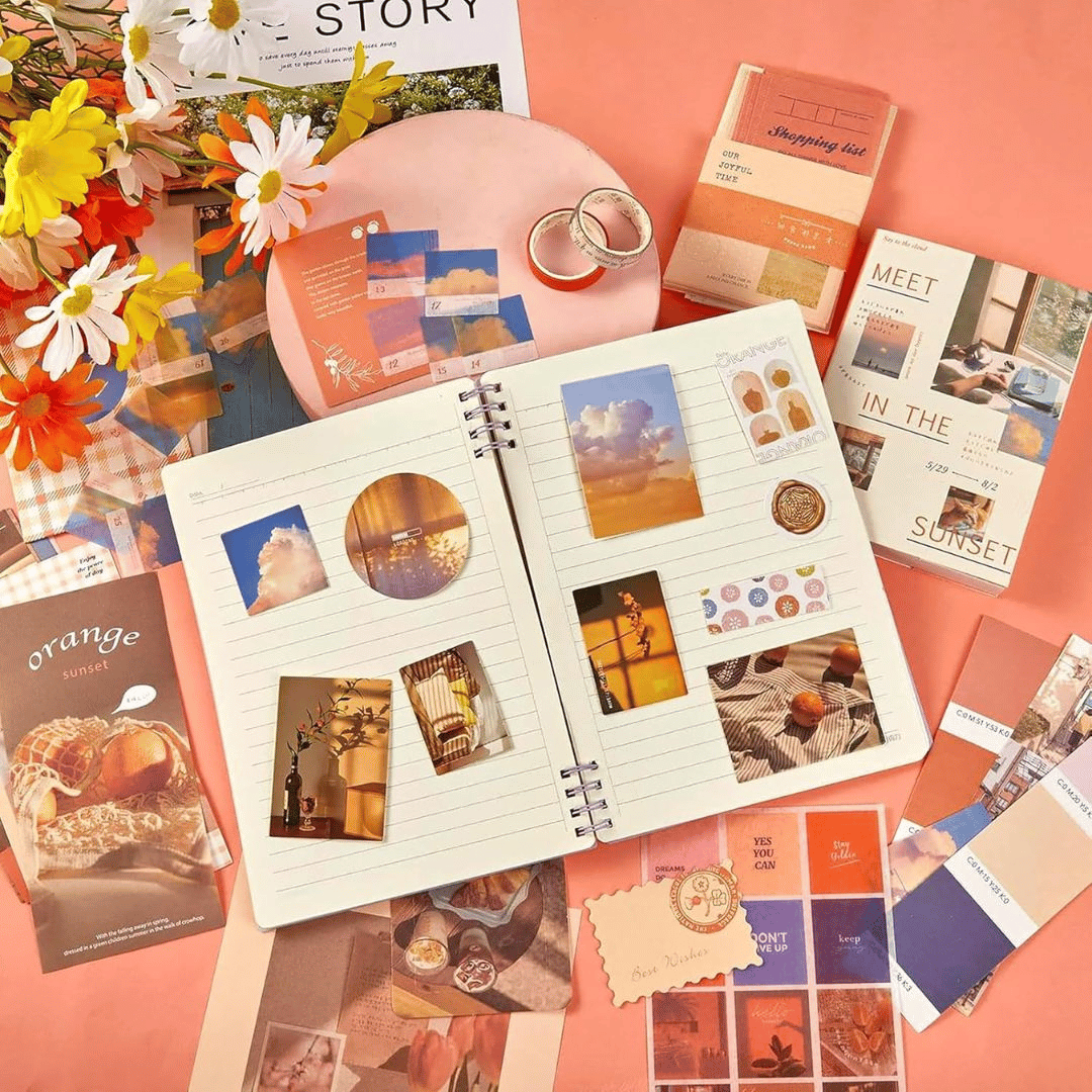 Giftbox met retro scrapbooking accessoires, ideaal als uniek cadeau voor creatievelingen
