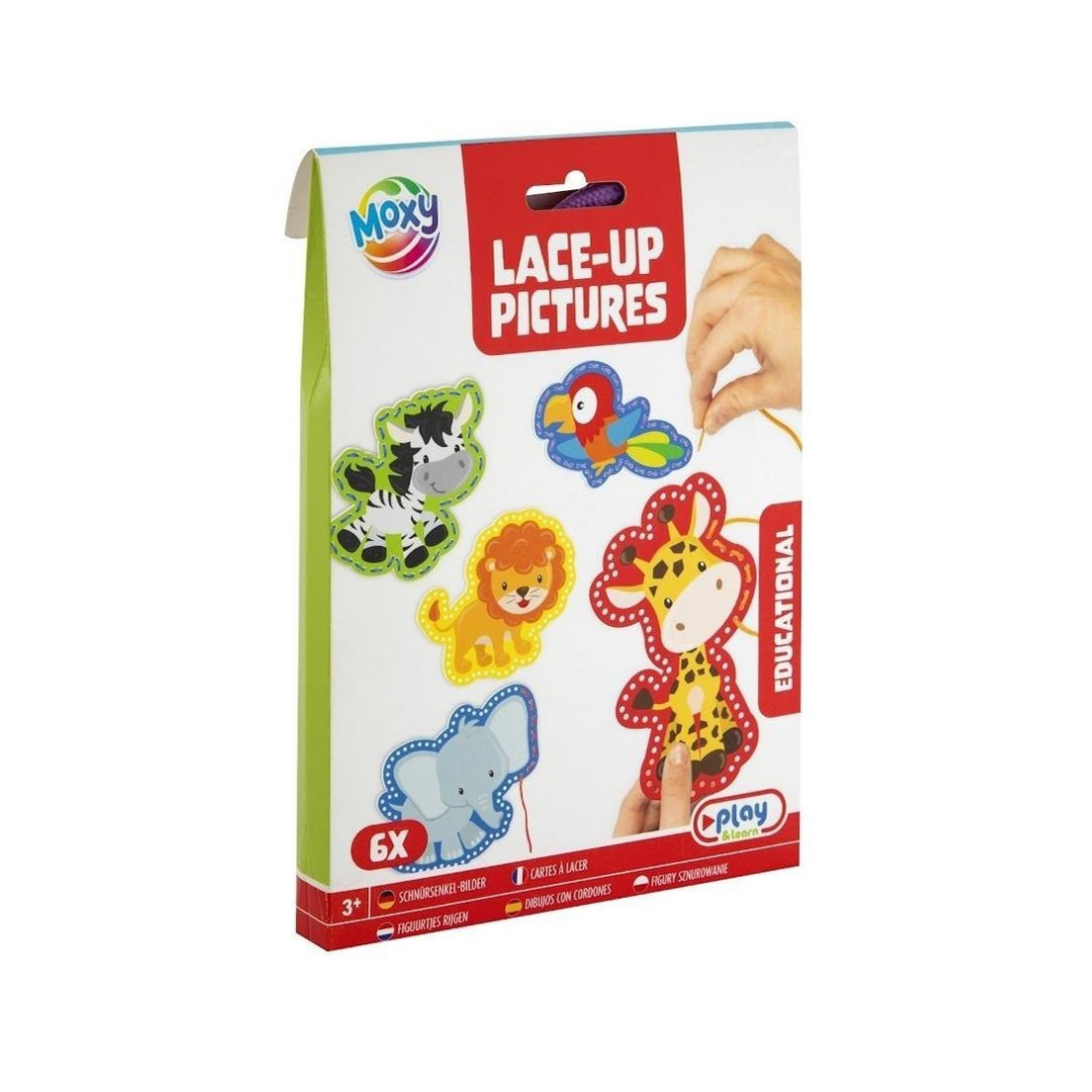Rijgkaarten Jungle Dieren – Educatief Speelgoed 3 Jaar – Lace-Up Pictures – 6x Rijgfiguren + Veters – Speelgoed 3+