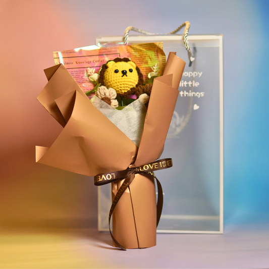 Handgemaakt Bloemenarrangement 18x21cm - Leeuwtje - Cadeau Vrouw