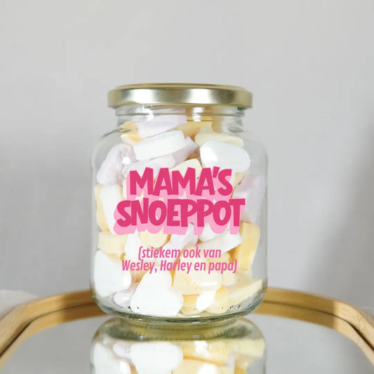 Esthetisch cadeau: Helder glas met rode hartjes en een strakke, persoonlijke bedrukking