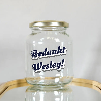 gepersonaliseerde glazen pot met uniek ontwerp bedankje