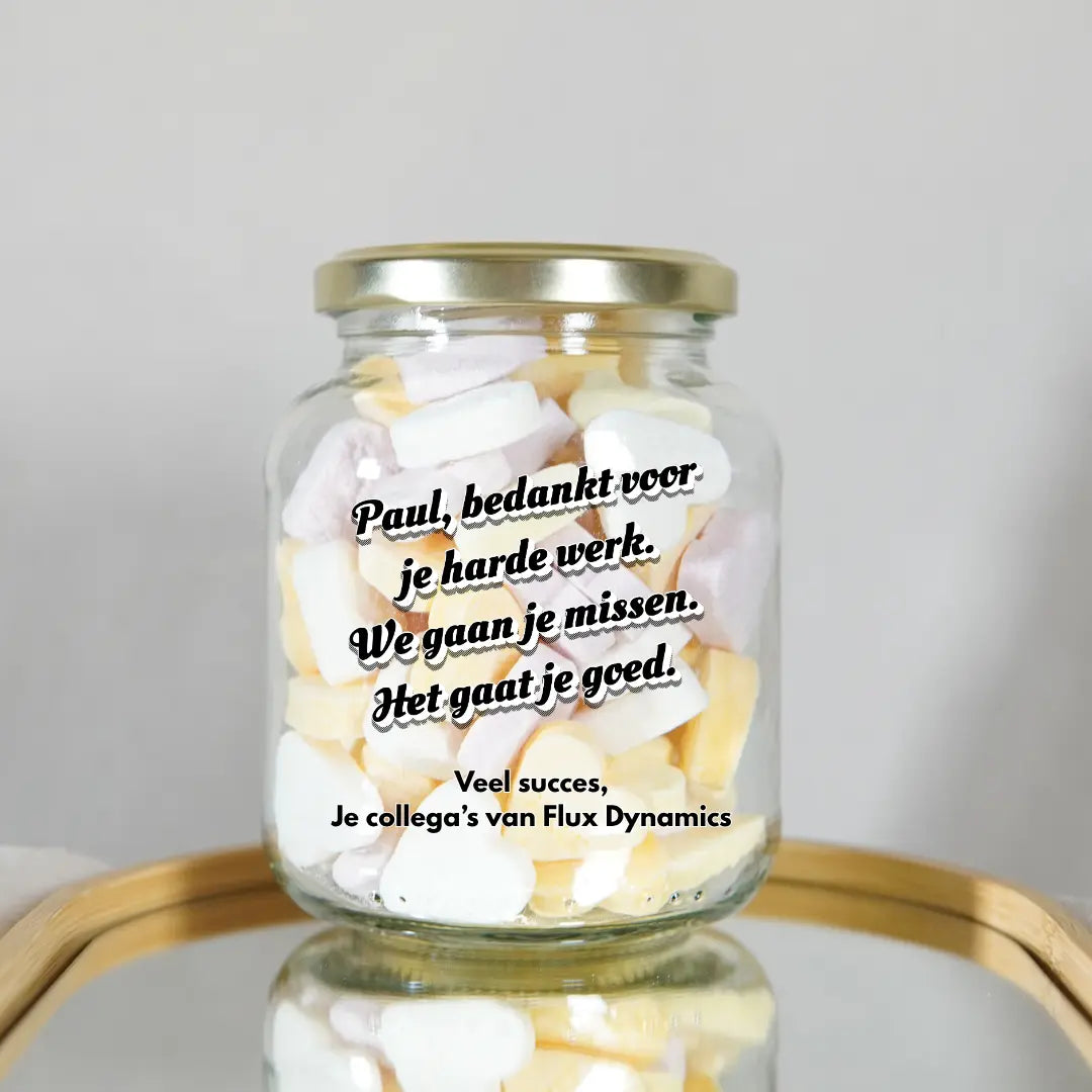 hartelijk bedankje gevuld met zoete snoepjes relatiegeschenk idee of cadeau voor personeel