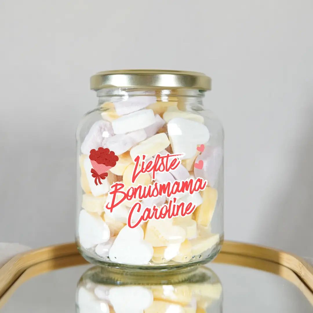smaakvolle verrassing voor bonusmama gepersonaliseerde snoeppot