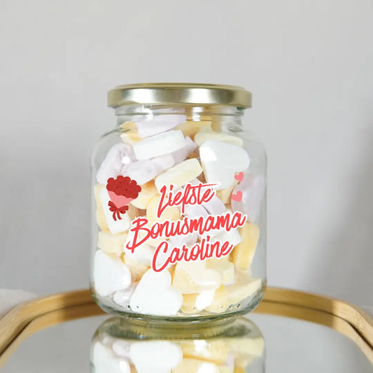 smaakvolle verrassing voor bonusmama gepersonaliseerde snoeppot