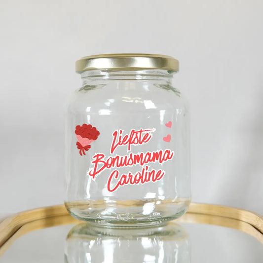 liefste bonusmama glazen pot met naam voor dagelijks gebruik