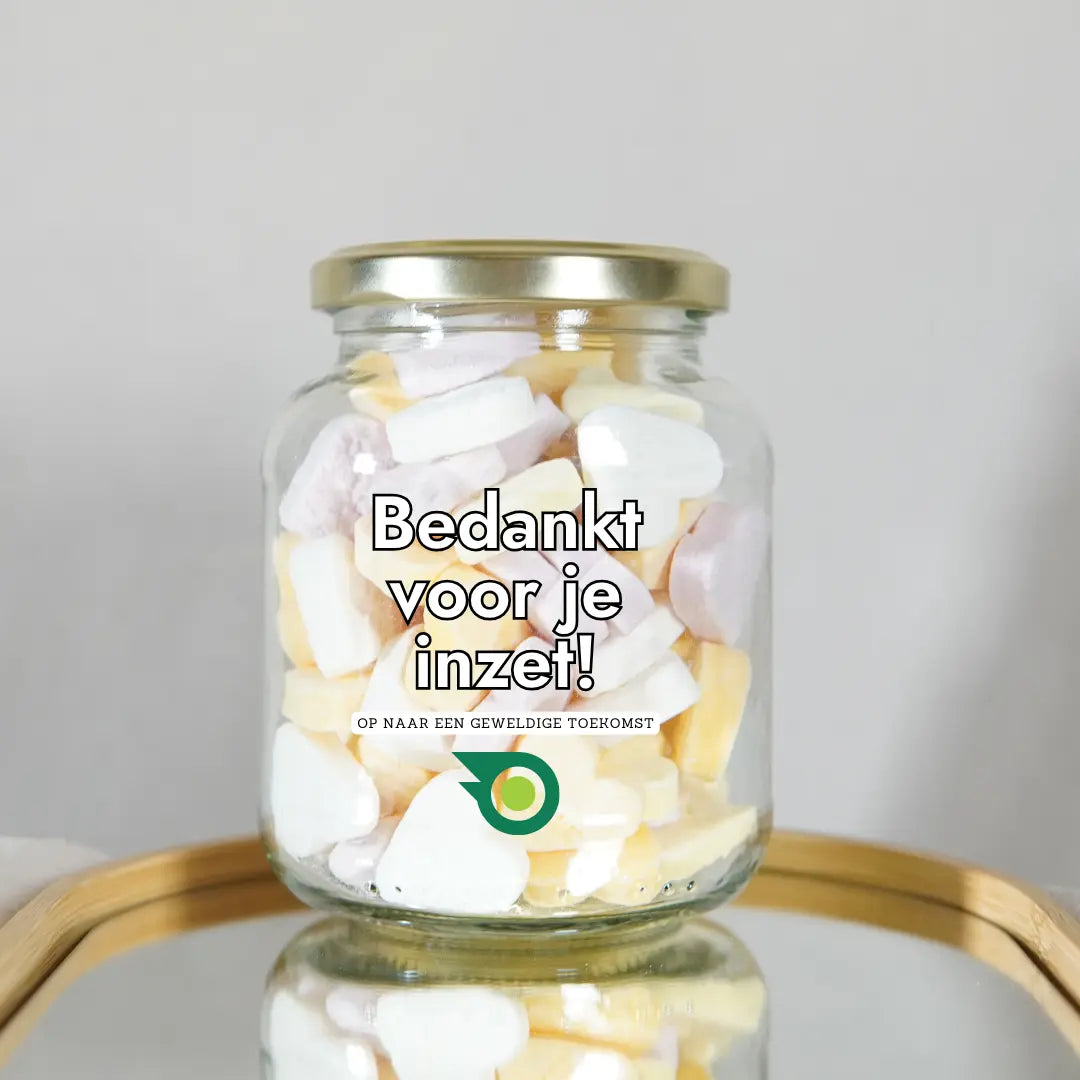 gevulde glazen snoeppot uniek relatiegeschenk met logo bedrukking