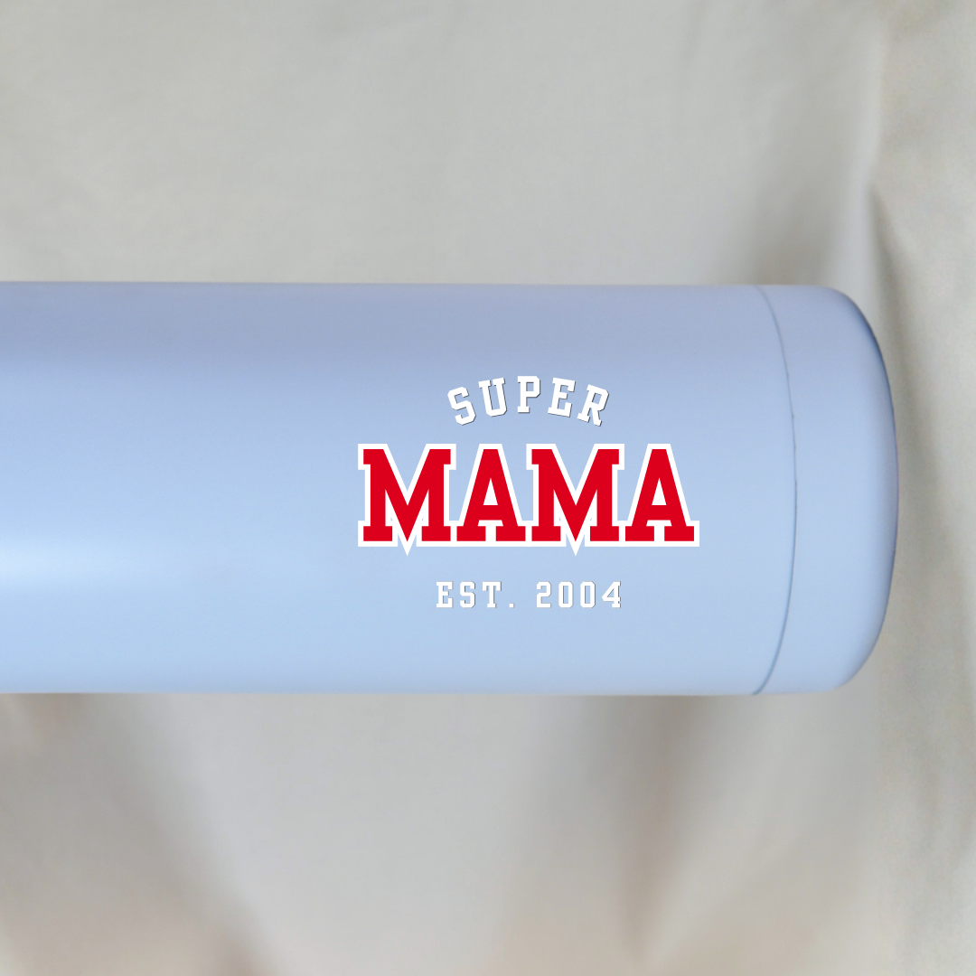 Gepersonaliseerde Thermosfles Super Mama (Lichtblauw) ✧
